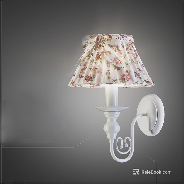 White Wall Lamp With Floral Fabric Shade For Decorative Indoor Lighting 3d model 