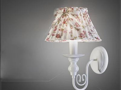 White Wall Lamp With Floral Fabric Shade For Decorative Indoor Lighting 3d model