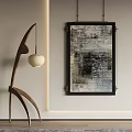 Modern Abstract Wall Art With Sculptural Floor Lamp In Minimalist Interior Space