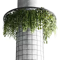 Decorative Concrete Columns With Hanging Green Vines And Grid Pattern Design 3d model