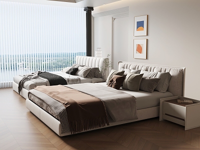 Bed Black and White Grey Bed Light Luxury Bed 3d model