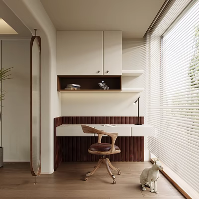 Cozy Home Balcony Nook With Writing Desk Wooden Chair And Window Blinds 3d model