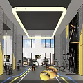 Spacious Modern Gym Interior With Bright Lighting Fitness Equipment And Yellow Exercise Balls