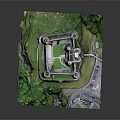 Detailed Castle Architecture Model With Green Trees Grass Road And Parked Cars