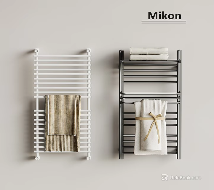 MIKON Bathroom Towel Racks White And Black With Hanging Towels Design 3d model 