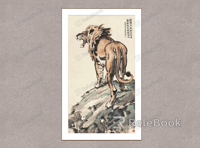 New Chinese Animal Painting Xu Beihong Showling Lion model