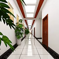 Modern Government Service Hall Interior With Marble Floor Green Plants Sofa And Large Windows