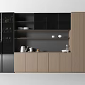 Modern Wine Cabinet With Black And Wooden Glass Doors Displaying Wine Glasses
