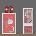 Indoor Fire Safety Equipment Cabinets With Red Extinguishers Hose And Tools