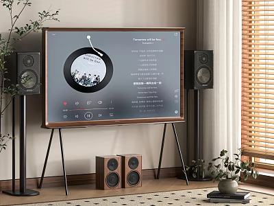 Modern Smart TV With Music Playback Vinyl Record Display And Speakers In Home Interior 3d model