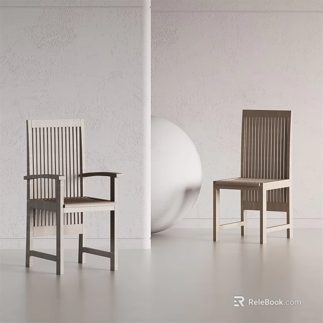 Two Wooden Dining Chairs With Vertical Stripe Backrest In Different Color Shades And White Background 3d model 