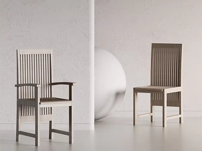 Two Wooden Dining Chairs With Vertical Stripe Backrest In Different Color Shades And White Background 3d model