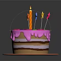Two Layer Birthday Cake With Pink Dripping Frosting Lit Candle Colorful Stars And Heart Decorations