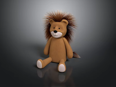 Brown Plush Hedgehog Toy With Spiky Back And White Paws Sitting On Black Surface 3d model