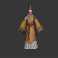 Elderly Character In Traditional Yellow Robe With Long Beard Head Ornament And Inscribed Base