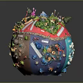 Colorful Sphere Artwork Featuring Grass Trees Marine Life And Small Animals