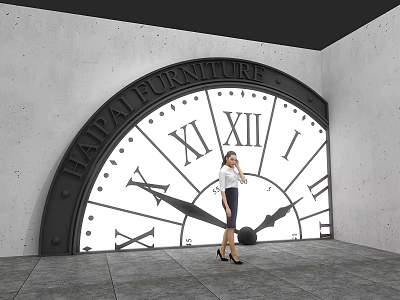 Concrete Background Wall with Giant Clock Roman Numerals and HAIPAI FURNITURE 3d model