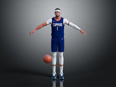 Basketball Player Equipment Including Clippers Jersey Goggles Arm Sleeves Knee Sleeves And Ball 3d model