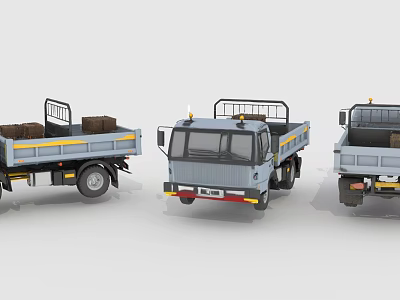 Multi Angle View Of Utility Trucks With Cargo Loading And Open Beds 3d model