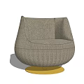 Modern Gray Single Sofa With Round Design And Gold Metal Base 3d model
