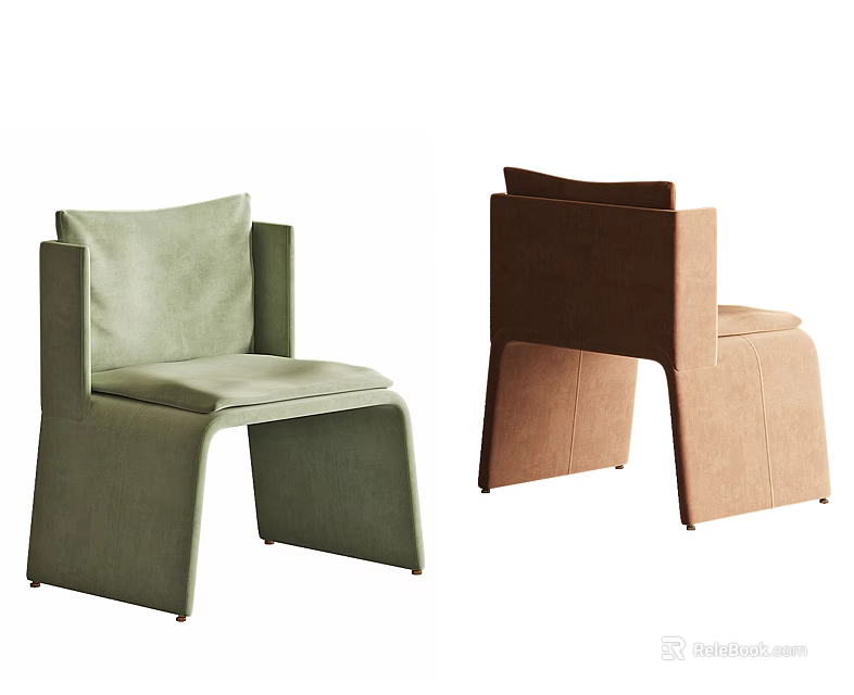 Modern Leisure Chairs With Green And Brown Upholstery And Unique Design 3d model 