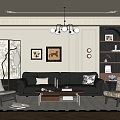 French Middle Style Living Room Sofa Coffee Table Combination Leather Sofa French Middle Style Coffee Table French Middle Style Leisure Chair French Middle Style Hanging Painting French Retro Living Room 3d model