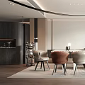 Elegant Modern Restaurant Interior With Marble Dining Table And Stylish Chairs 3d model