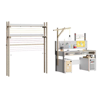 Practical Wooden Desk With Multi Layer Wall Shelf Adjustable Lamp And Storage Cabinets 3d model