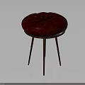 Classic Red Round Tufted Upholstered Stool With Three Wooden Legs Design