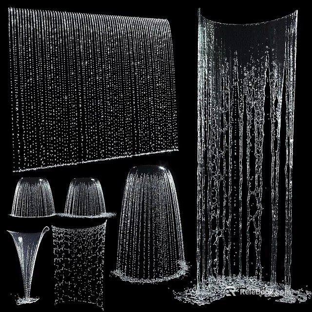 Garden Landscape Water Features With Water Curtains Fountains And Flowing Water Droplets 3d model 