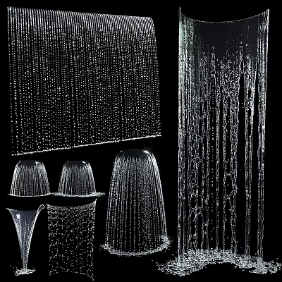 Garden Landscape Water Features With Water Curtains Fountains And Flowing Water Droplets 3d model