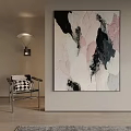Modern Abstract Painting With Pink Black White Impasto Textures For Interior Wall Decor