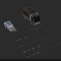 Futuristic Mechanical Weapon With Sleek White Purple Accents And Transport Vehicle