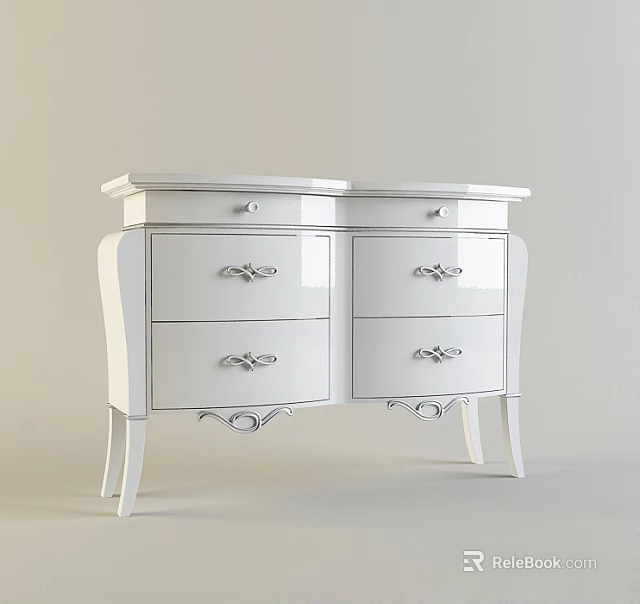 Elegant White Modern Entryway Cabinet Sideboard With Drawers Decorative Handles And Curved Legs 3d model 