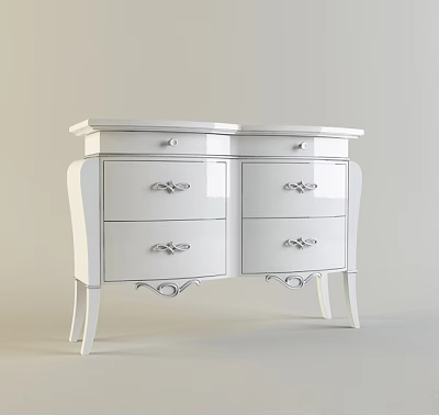 Elegant White Modern Entryway Cabinet Sideboard With Drawers Decorative Handles And Curved Legs 3d model