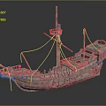 Vintage Wooden Ship With Mast Wooden Deck Ropes And Railings Design
