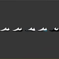 Stylish Modern Sneakers In Various Colors Arranged For Display With Reflective Effect