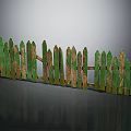 Weathered Green Wooden Fence with Pointed Tops Peeling Paint and Small Gate