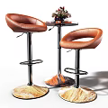 Modern Brown Leather Bar Stools With Metal Frame Marble Base And Side Table 3d model