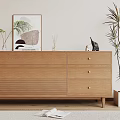 Light Wood Entryway Cabinet and Sideboard with Drawers Doors Potted Plants and Decorative Painting