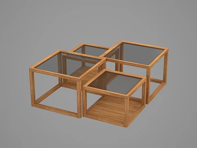 Modern Coffee Table With Wooden Frame And Glass Top Multiple Cube Structure 3d model