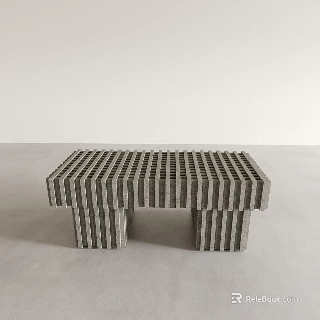 Modern Public Chair With Gray Concrete Grid Pattern Top And Column Legs 3d model