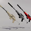 Assorted Weapons Collection Showcasing Different Types And Colored Firearms With Parts