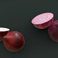 Fresh Organic Red Onions Whole and Sliced Display on Dark Background