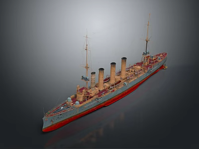 Highly Detailed 3D Rendering Of A Warship With Funnels And Masts 3d model