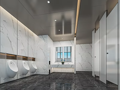Public Restroom Modern Clean Interior With Marble Walls Urinals Sink Counter And Window 3d model