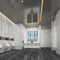 Public Restroom Modern Clean Interior With Marble Walls Urinals Sink Counter And Window