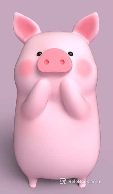 Cute Pink Pig Doll With Pink Nose Blush Cheeks And Folded Hands On Chest 3d model 