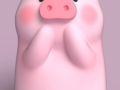 Cute Pink Pig Doll With Pink Nose Blush Cheeks And Folded Hands On Chest 3d model