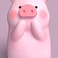 Cute Pink Pig Doll With Pink Nose Blush Cheeks And Folded Hands On Chest